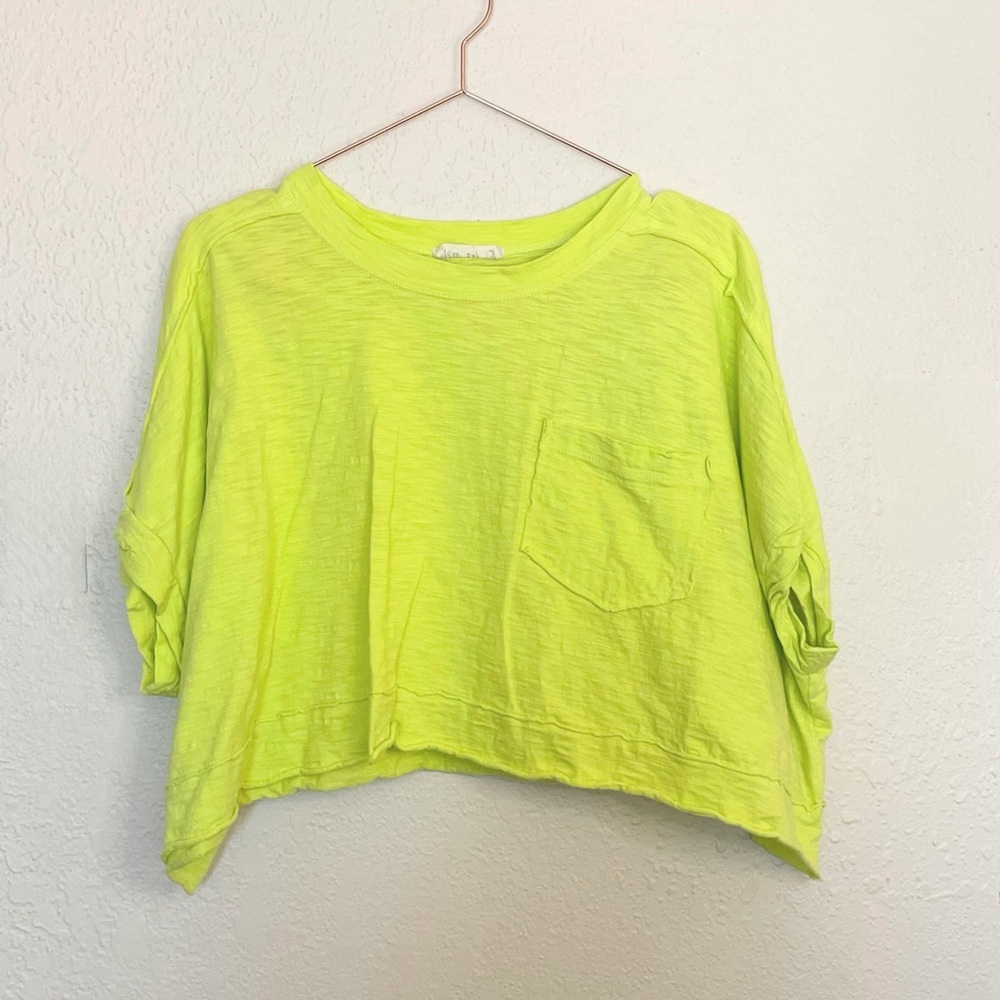 New In Lime Green Oversized Crop Tee Cotton Pocket Clean Girl Summer